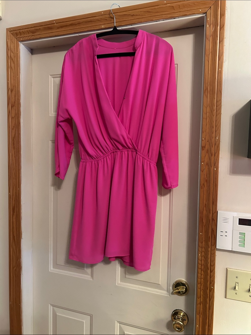 Fuchsia V-Neck Mini Dress with Elastic Waist